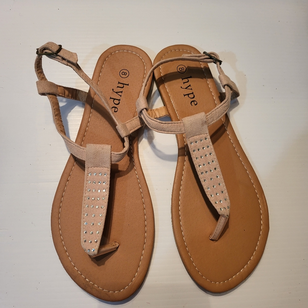 HYPE Tan Rhinestone Sandals Size 8